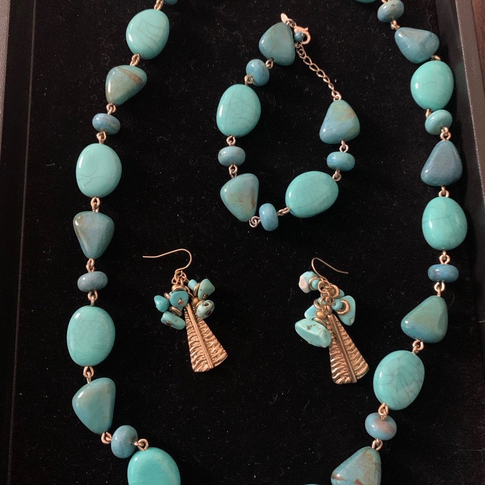 Genuine Turquoise and Gold Jewelry Set Stamped NWT